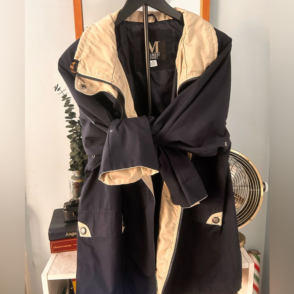 Mulberry Street Navy Beige Trim Zip Snap Jacket | Women’s Medium